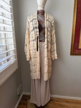 NWT Free People Ivory Crochet Duster Cardigan S